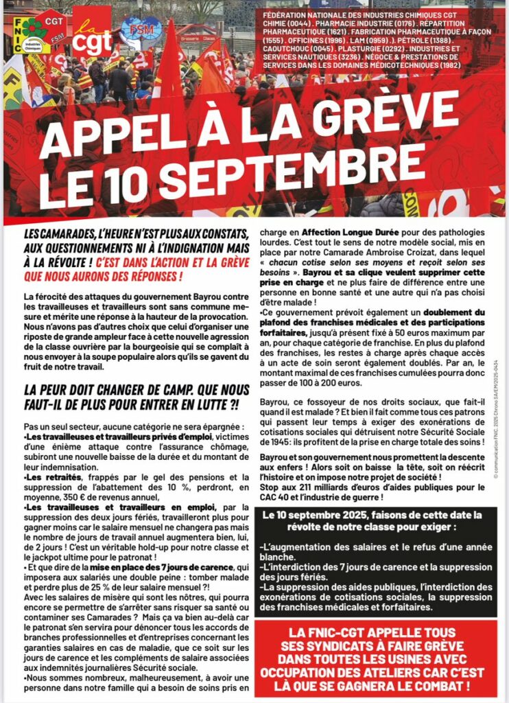 Appel à la grève le 10 septembre